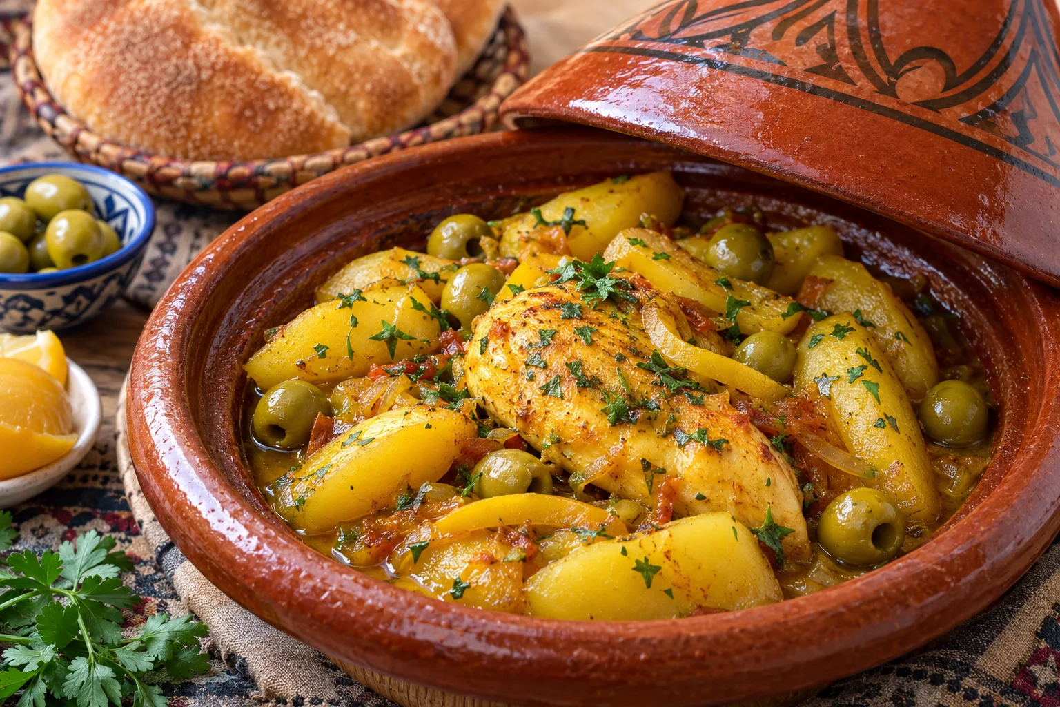 Moroccan Chicken Tagine Recipe with Potatoes & Olives